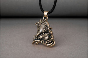 Drakkar Pendant with Viking Symbols Bronze Jewelry - vikingworkshop