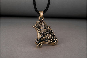 Drakkar Pendant with Viking Symbols Bronze Jewelry - vikingworkshop