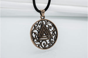Norse Pendant with Valknut Symbol Bronze Handmade Jewelry - vikingworkshop