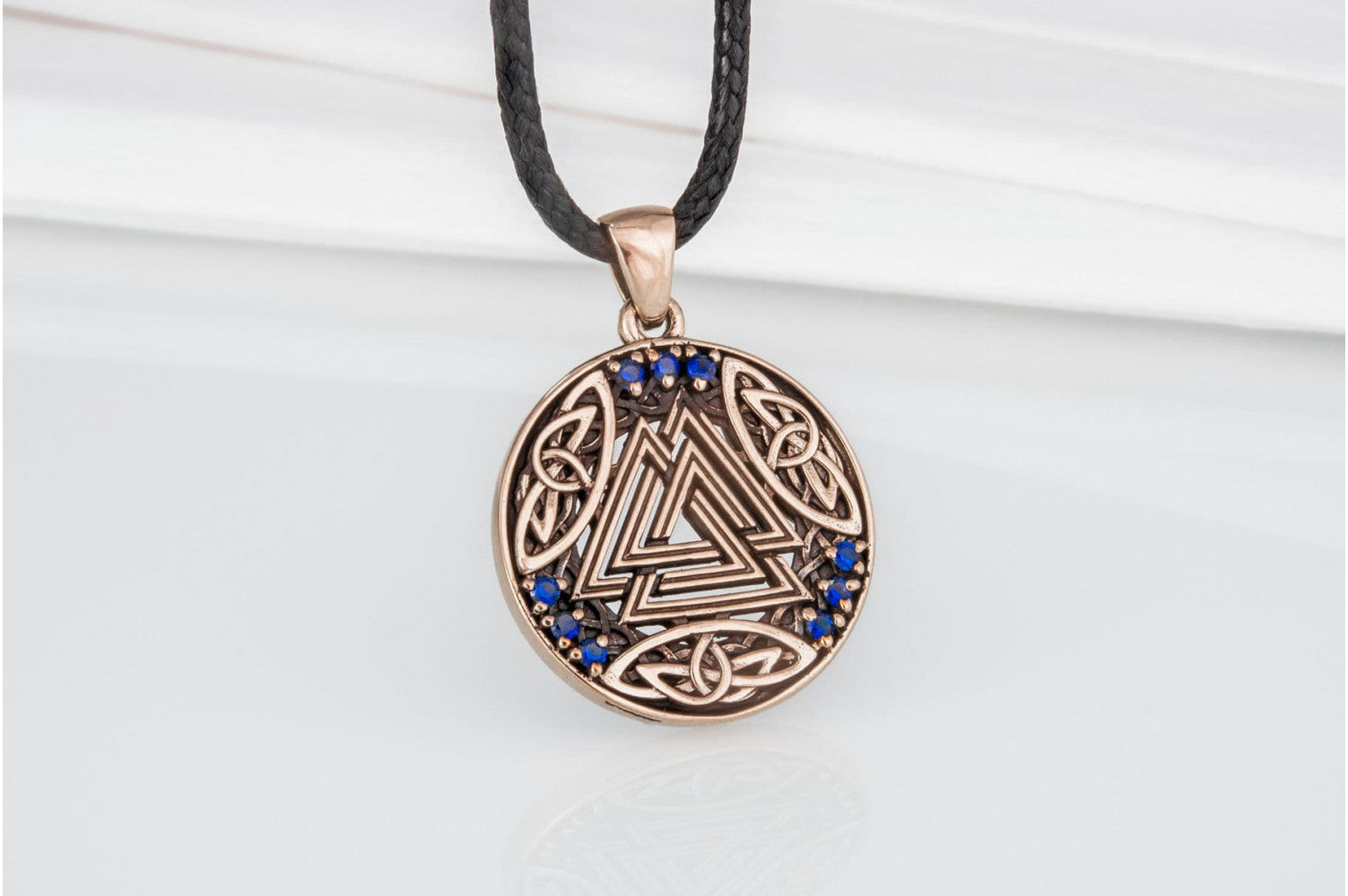 Norse Pendant with Valknut Symbol and Cubic Zirconia Bronze Handmade Jewelry - vikingworkshop