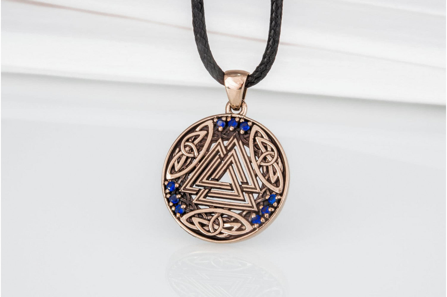 Norse Pendant with Valknut Symbol and Cubic Zirconia Bronze Handmade Jewelry - vikingworkshop