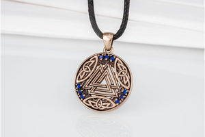 Norse Pendant with Valknut Symbol and Cubic Zirconia Bronze Handmade Jewelry - vikingworkshop