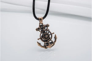 Anchor Symbol with Compass Pendant Bronze Handcrafted Jewelry - vikingworkshop