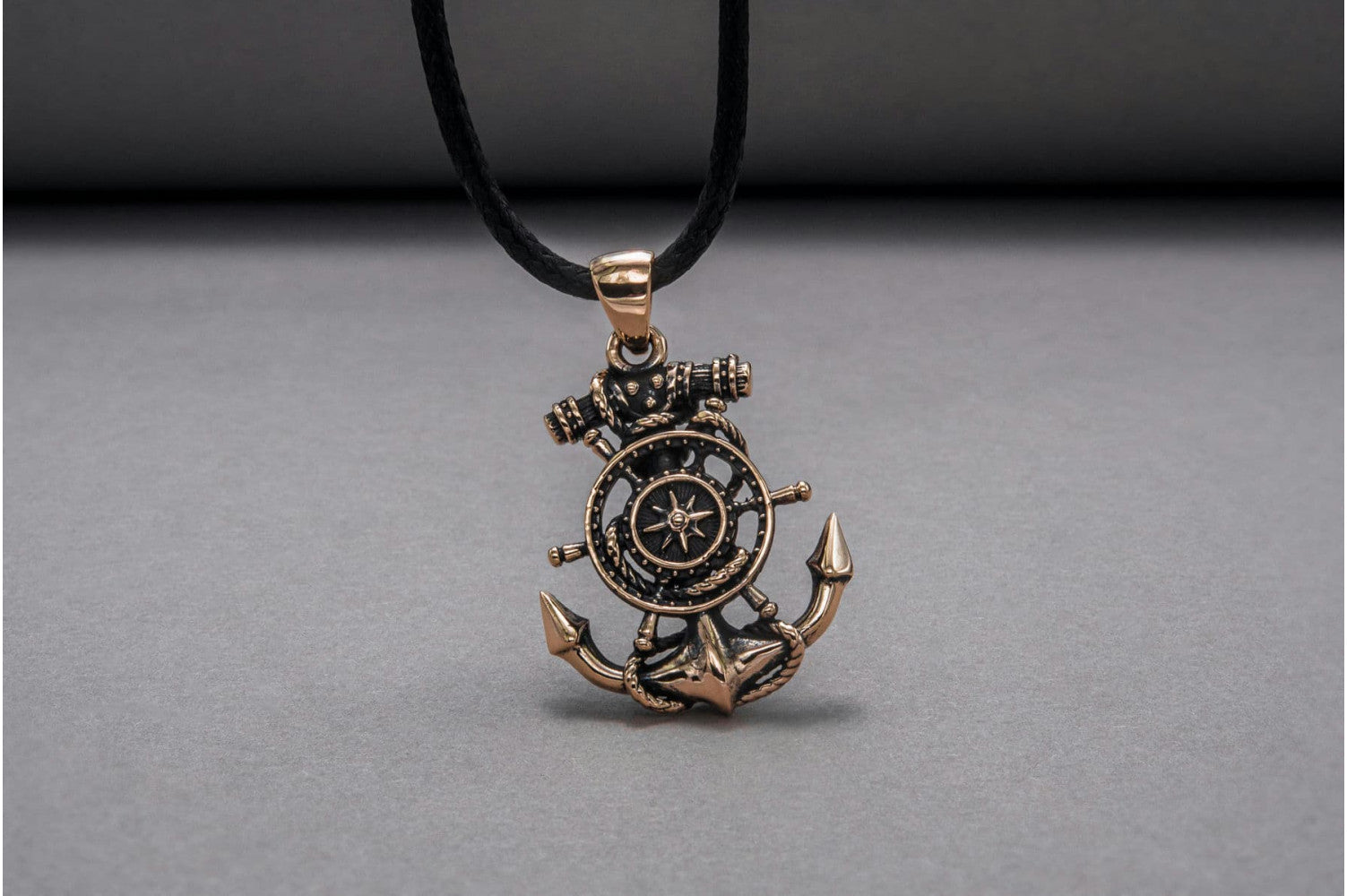 Anchor Symbol with Compass Pendant Bronze Handcrafted Jewelry - vikingworkshop