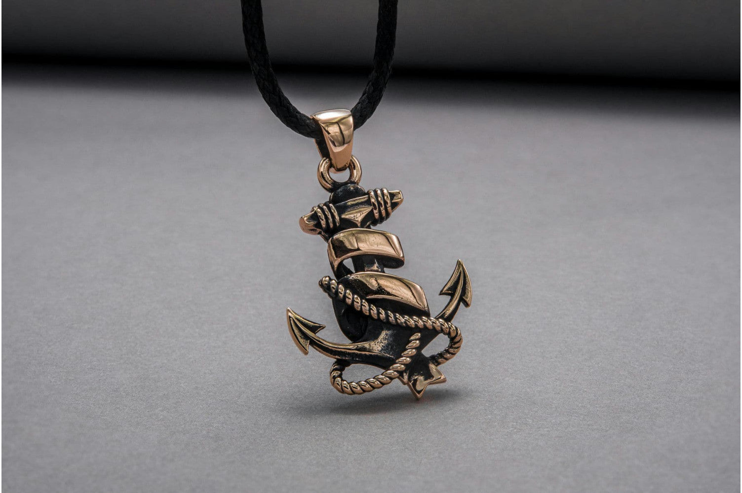 Anchor Symbol with Rope Pendant Bronze Handcrafted Jewelry - vikingworkshop