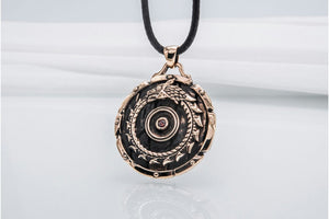 Shield with Ouroboros Symbol Pendant and Gem Bronze Norse Jewelry - vikingworkshop