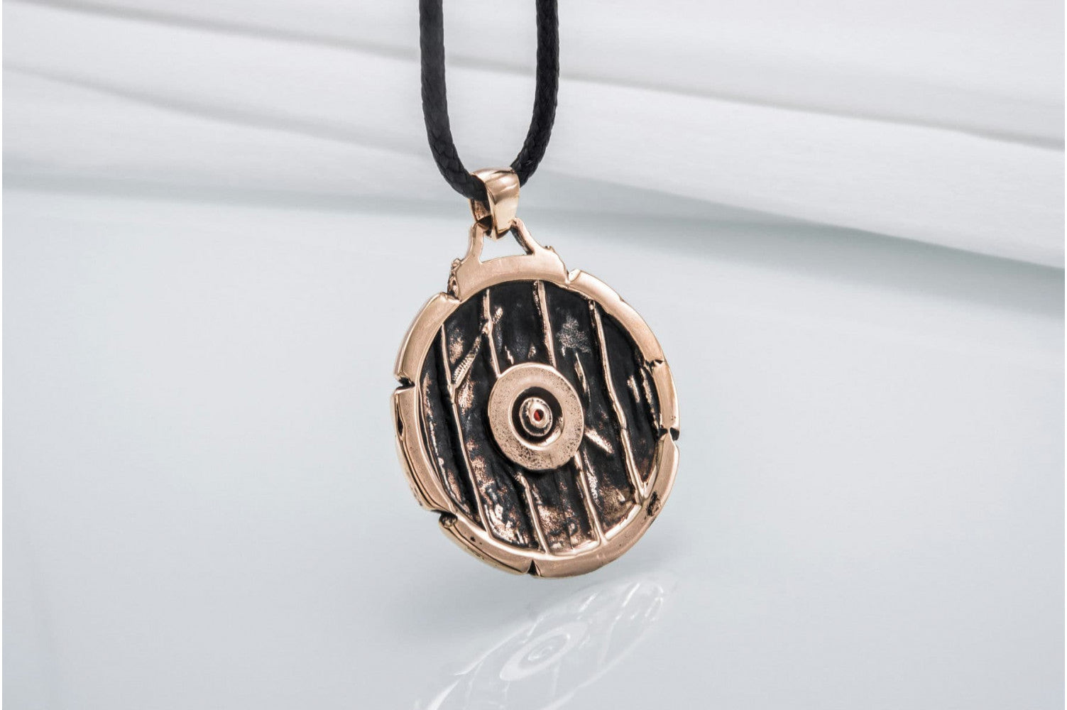 Shield with Ouroboros Symbol Pendant and Gem Bronze Norse Jewelry - vikingworkshop