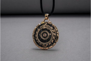 Shield with Ouroboros Symbol Pendant and Gem Bronze Norse Jewelry - vikingworkshop