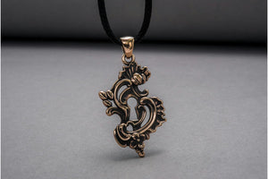 Keyhole Pendant with Flowers Ornament Bronze Handmade Jewelry - vikingworkshop