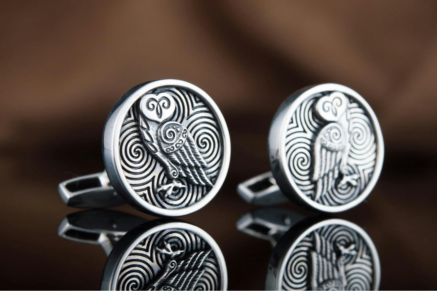 Unique Handmade Cufflinks with Owl Sterling Silver Jewelry - vikingworkshop