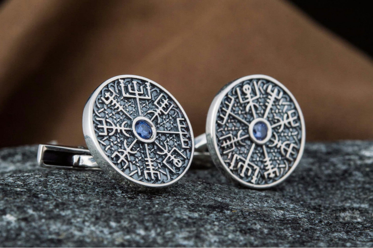 Unique Cufflinks with Vegvisir Symbol Sterling Silver Handmade Jewelry - vikingworkshop