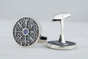 Unique Cufflinks with Vegvisir Symbol Sterling Silver Handmade Jewelry - vikingworkshop