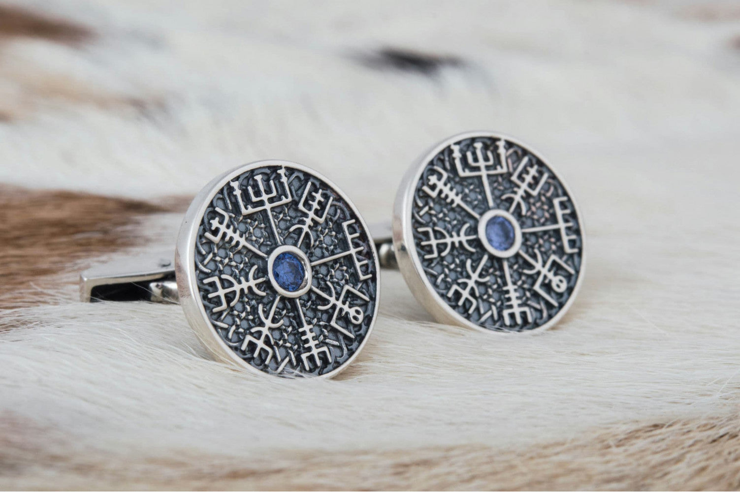 Unique Cufflinks with Vegvisir Symbol Sterling Silver Handmade Jewelry - vikingworkshop