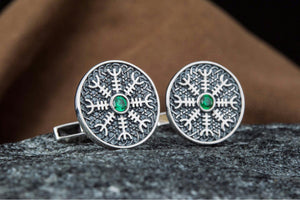 Unique Cufflinks with Helm of Awe Symbol Sterling Silver Handmade Jewelry - vikingworkshop