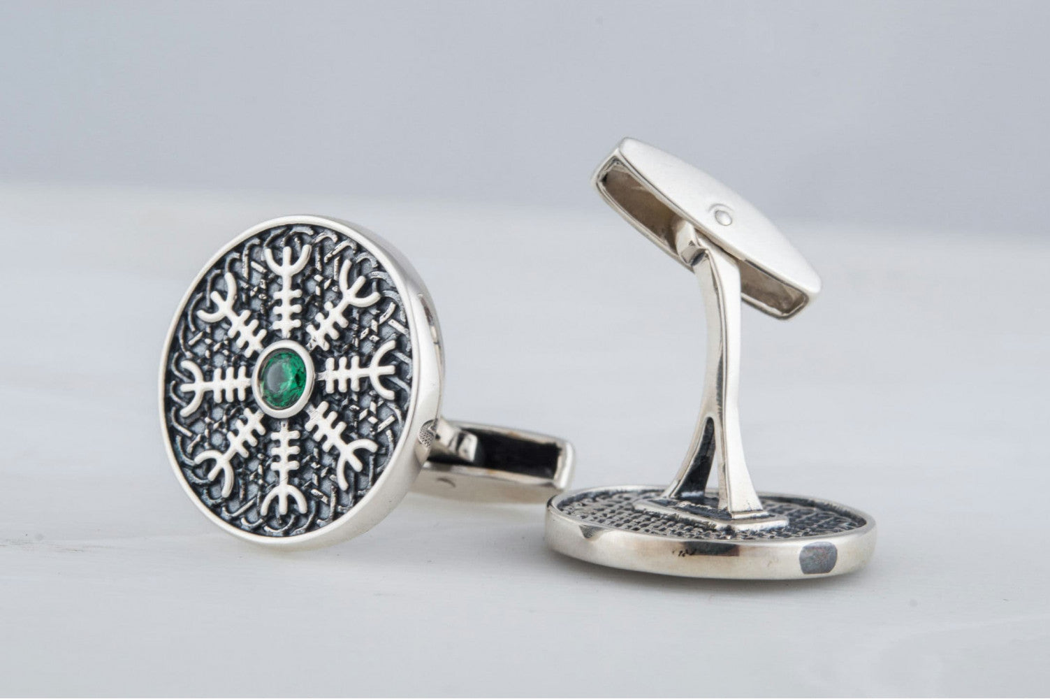 Unique Cufflinks with Helm of Awe Symbol Sterling Silver Handmade Jewelry - vikingworkshop