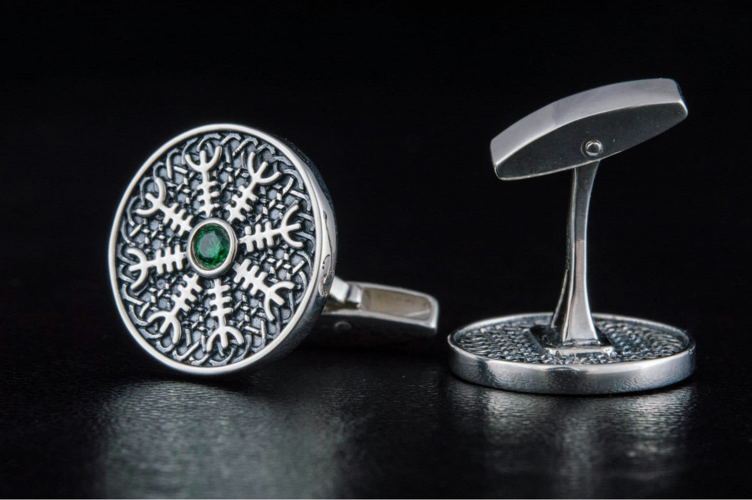 Unique Cufflinks with Helm of Awe Symbol Sterling Silver Handmade Jewelry - vikingworkshop