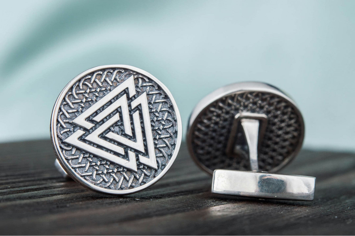 Unique Cufflinks with Valknut Symbol Sterling Silver Handmade Jewelry - vikingworkshop