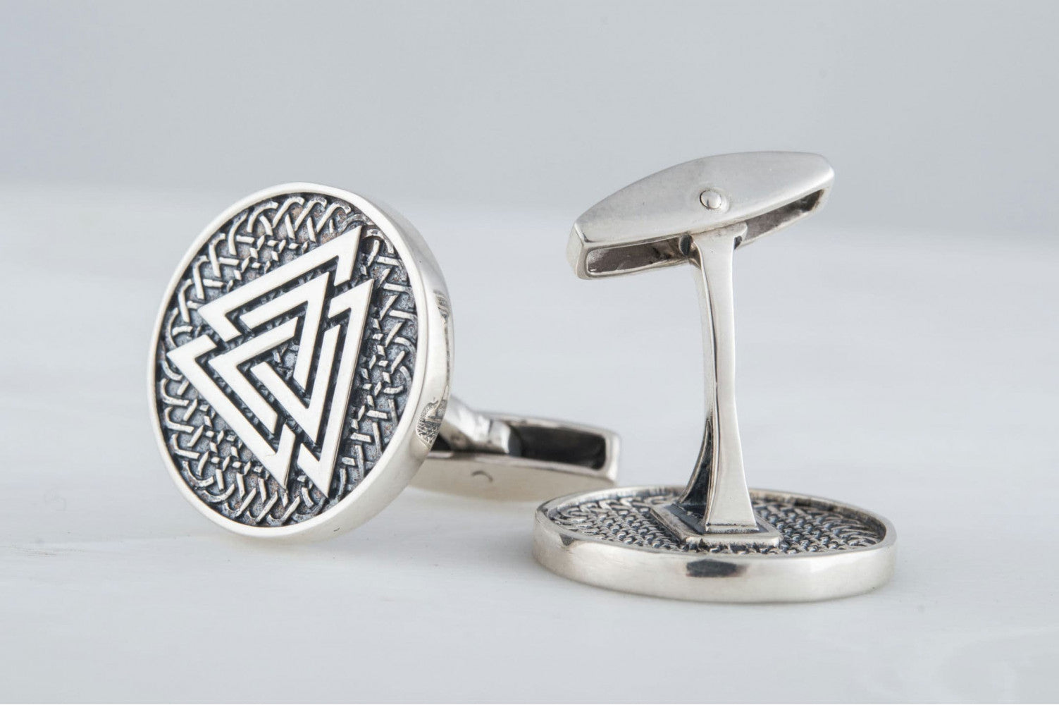 Unique Cufflinks with Valknut Symbol Sterling Silver Handmade Jewelry - vikingworkshop