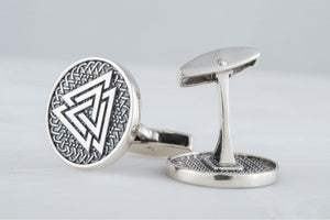 Unique Cufflinks with Valknut Symbol Sterling Silver Handmade Jewelry - vikingworkshop