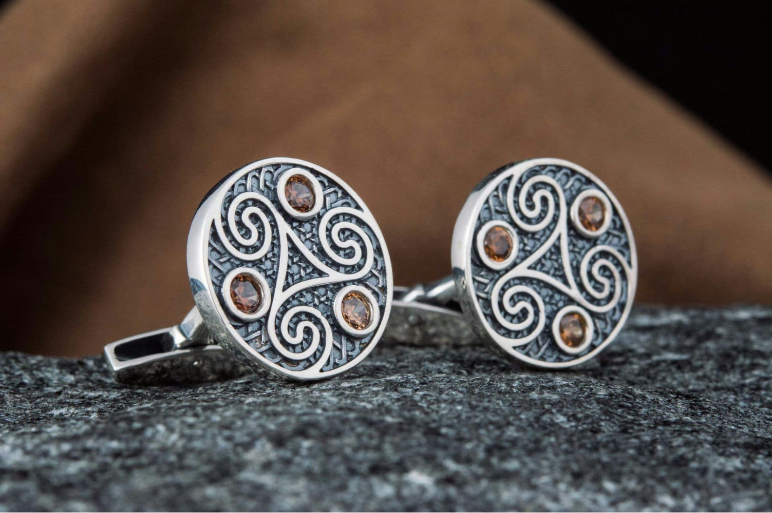 Unique Cufflinks with Triskelion Symbol Sterling Silver Handmade Jewelry