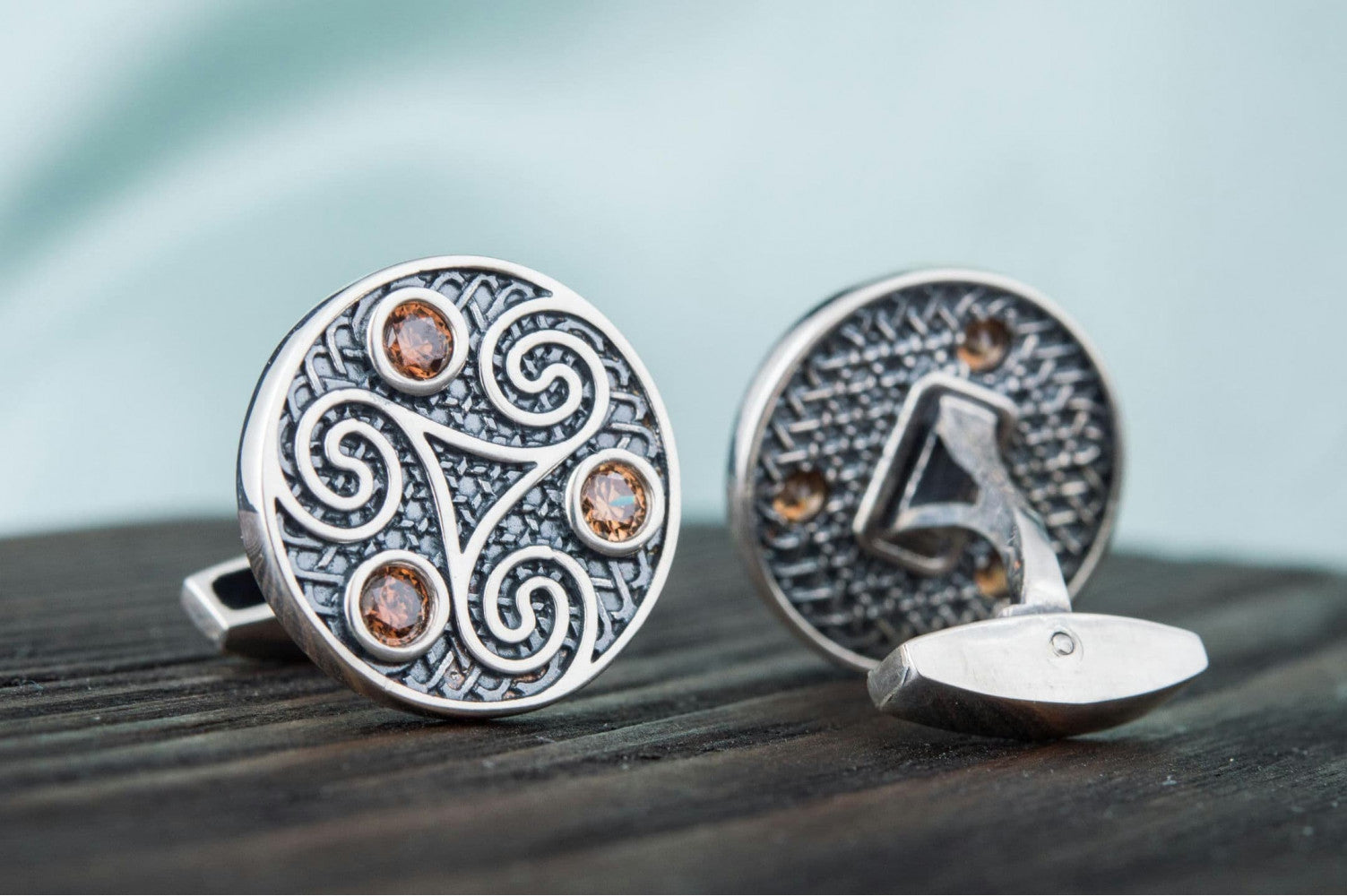 Unique Cufflinks with Triskelion Symbol Sterling Silver Handmade Jewelry