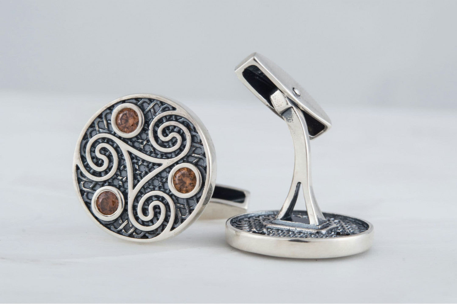 Unique Cufflinks with Triskelion Symbol Sterling Silver Handmade Jewelry - vikingworkshop