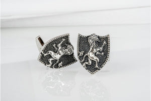 Unique handcrafted Shield with Lion cufflinks, 925 silver fashion jewelry - vikingworkshop