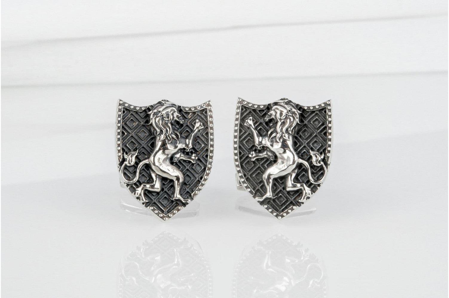 Unique handcrafted Shield with Lion cufflinks, 925 silver fashion jewelry - vikingworkshop