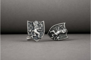 Unique handcrafted Shield with Lion cufflinks, 925 silver fashion jewelry - vikingworkshop
