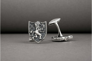 Unique handcrafted Shield with Lion cufflinks, 925 silver fashion jewelry - vikingworkshop