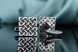 Unique Cufflinks with Ornament Sterling Silver Handmade Jewelry - vikingworkshop