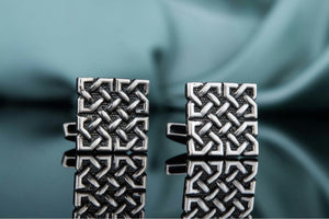 Unique Cufflinks with Ornament Sterling Silver Handmade Jewelry - vikingworkshop