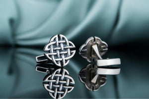 Unique Cufflinks with Ornament Sterling Silver Handmade Jewelry V02 - vikingworkshop