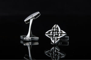 Unique Cufflinks with Ornament Sterling Silver Handmade Jewelry V03 - vikingworkshop