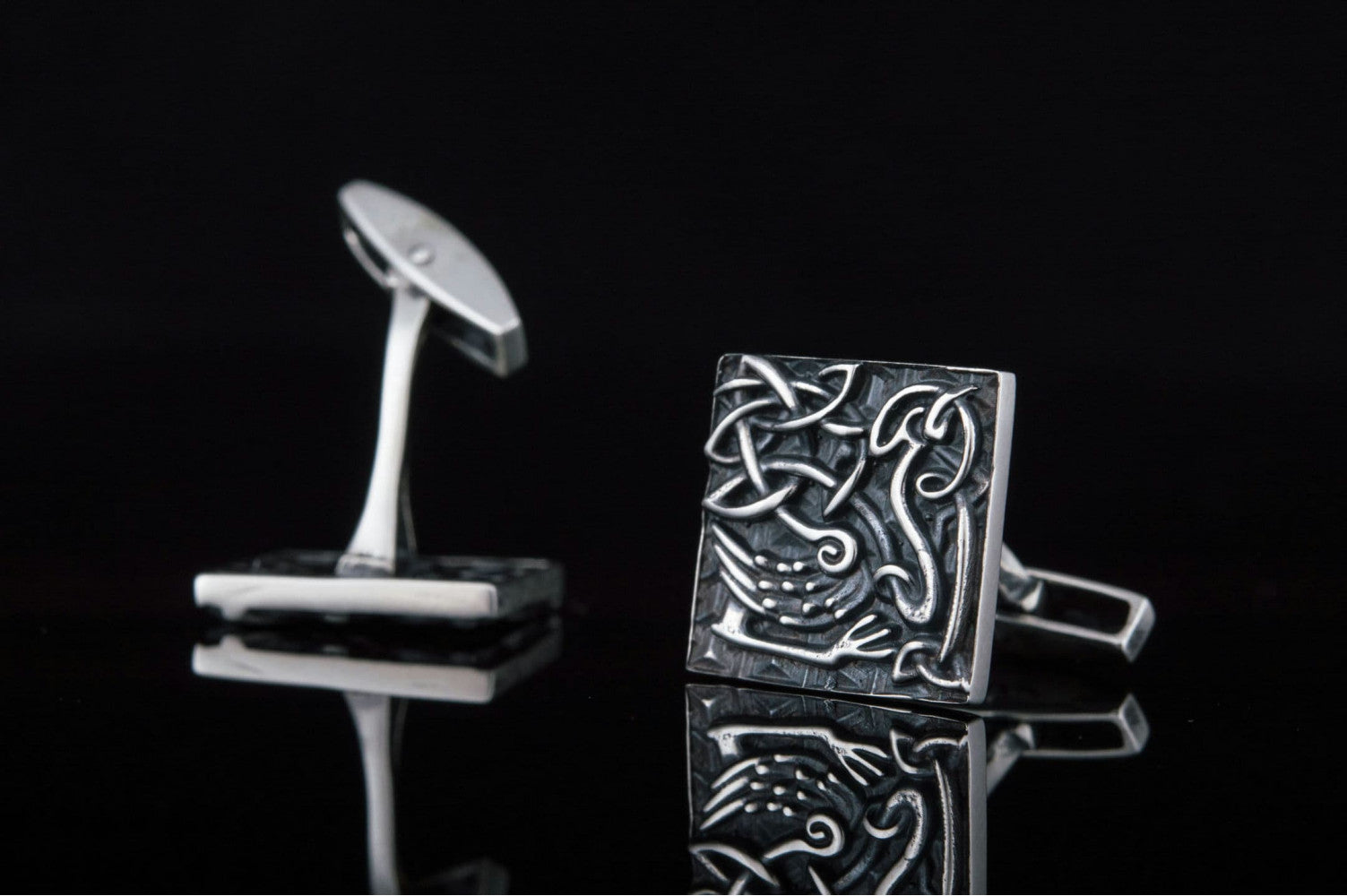 Unique Cufflinks with Norse Ornament Sterling Silver Handmade Jewelry