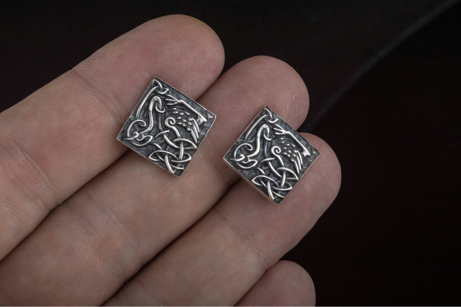 Unique Cufflinks with Norse Ornament Sterling Silver Handmade Jewelry