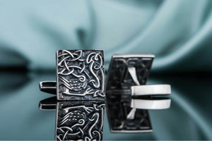 Unique Cufflinks with Norse Ornament Sterling Silver Handmade Jewelry - vikingworkshop