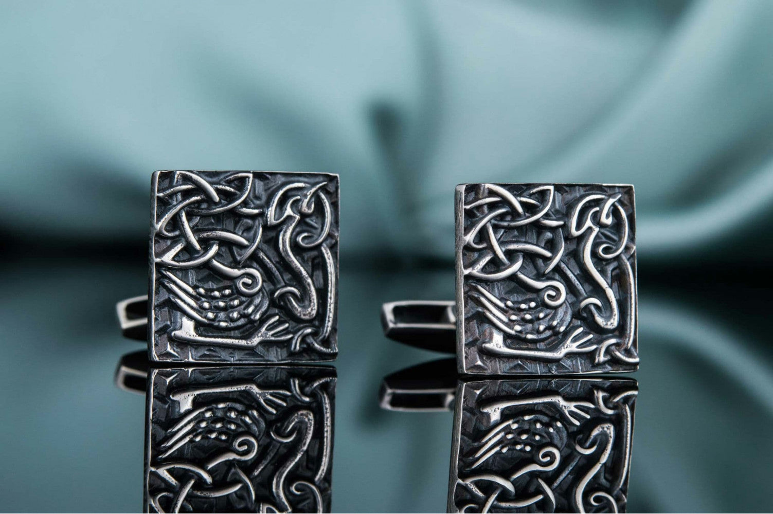 Unique Cufflinks with Norse Ornament Sterling Silver Handmade Jewelry - vikingworkshop