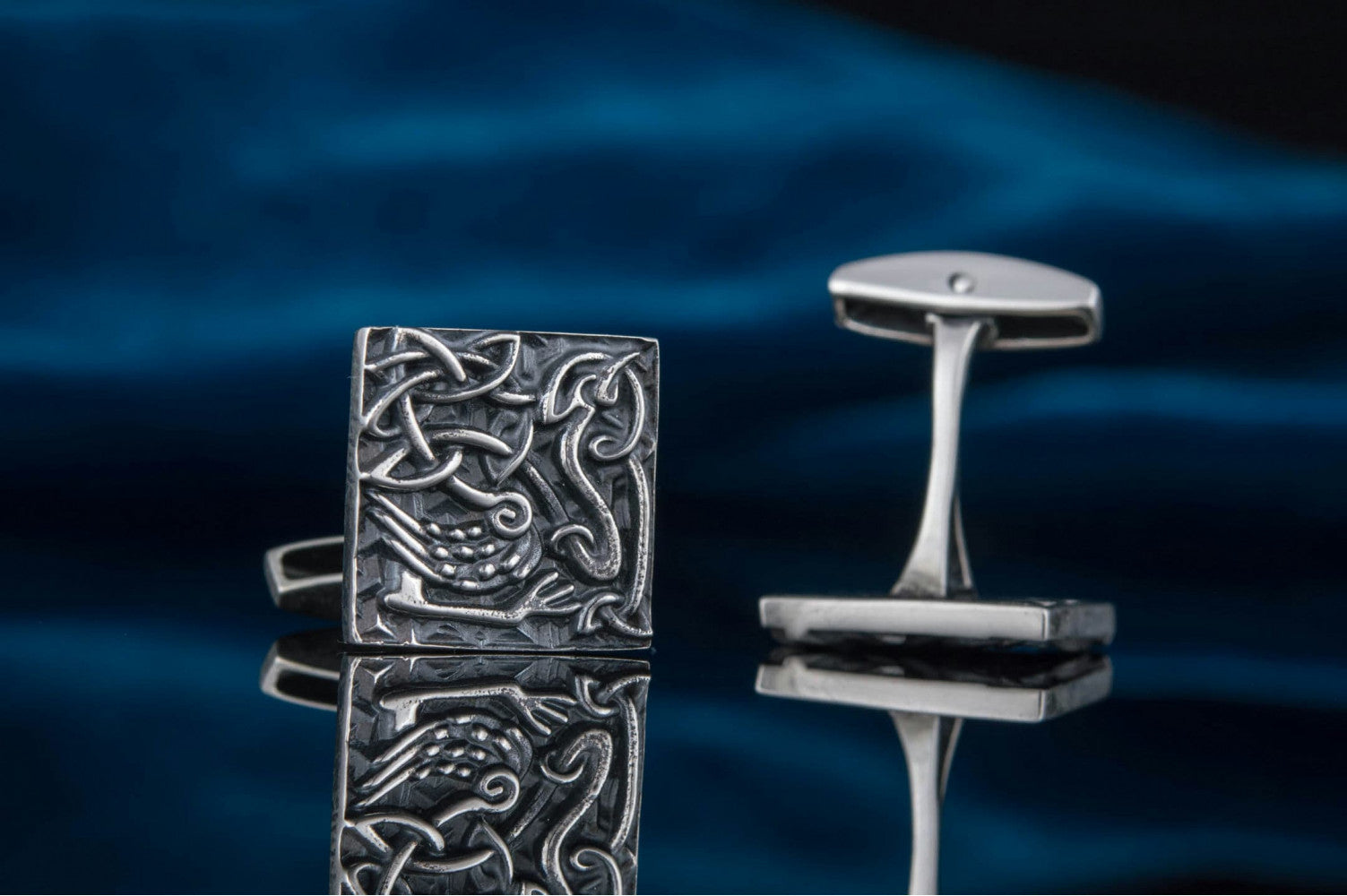 Unique Cufflinks with Norse Ornament Sterling Silver Handmade Jewelry - vikingworkshop