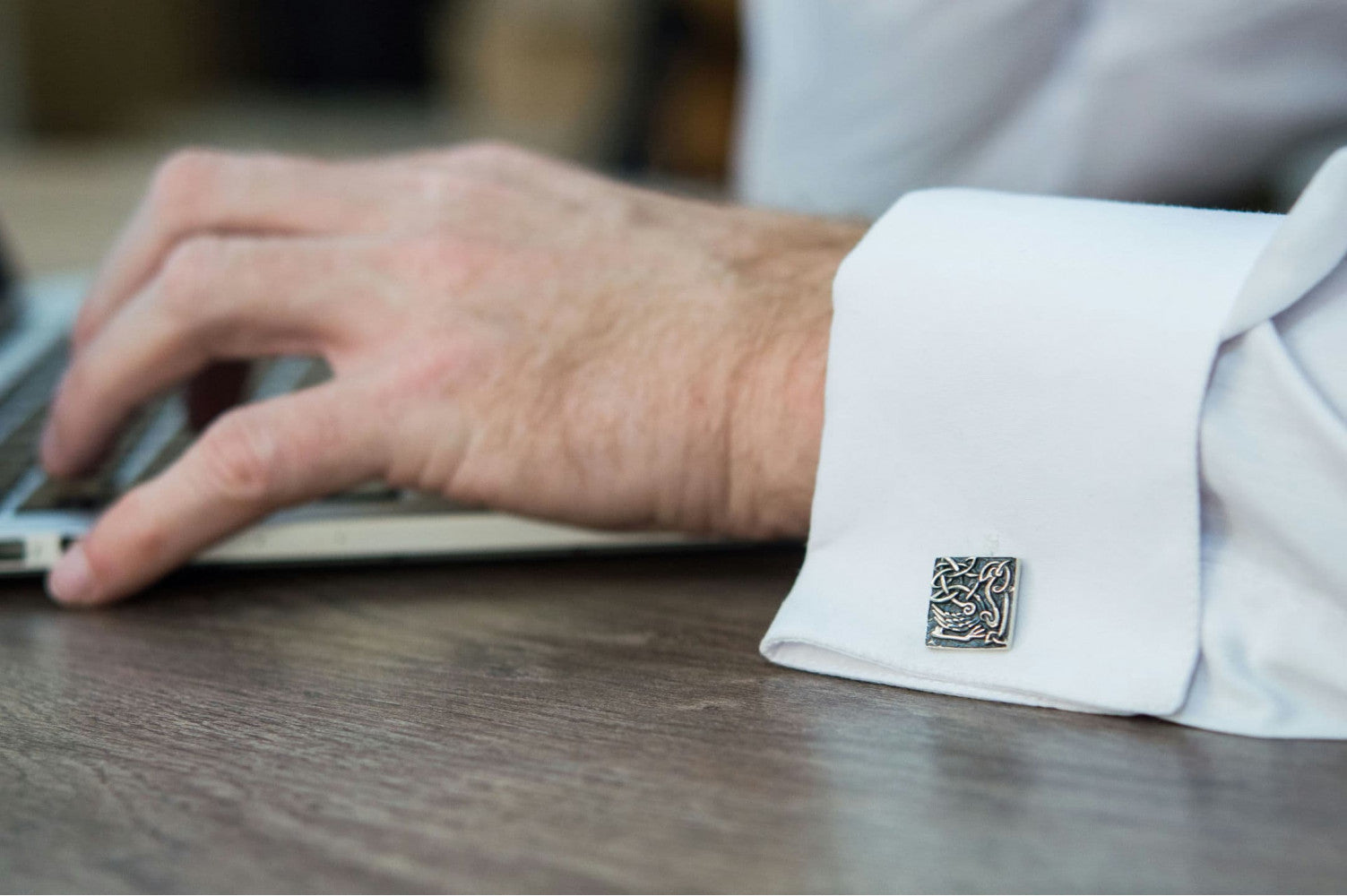 Unique Cufflinks with Norse Ornament Sterling Silver Handmade Jewelry - vikingworkshop