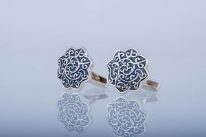 Cufflinks with Flower Ornament Sterling Silver Handmade Jewelry - vikingworkshop