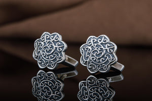 Cufflinks with Flower Ornament Sterling Silver Handmade Jewelry - vikingworkshop