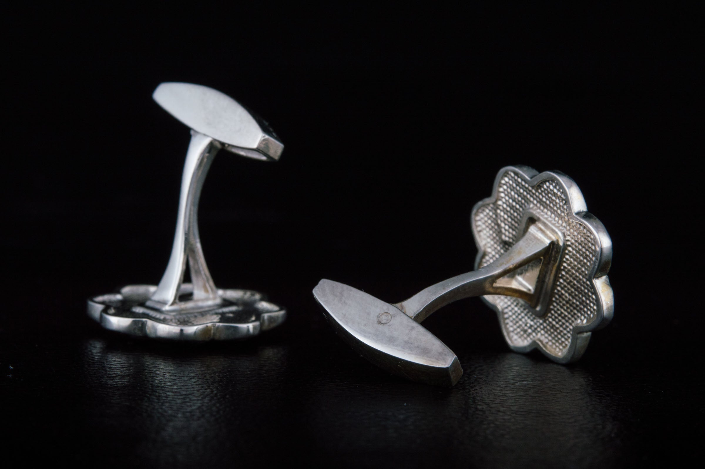 Cufflinks with Flower Ornament Sterling Silver Handmade Jewelry - vikingworkshop