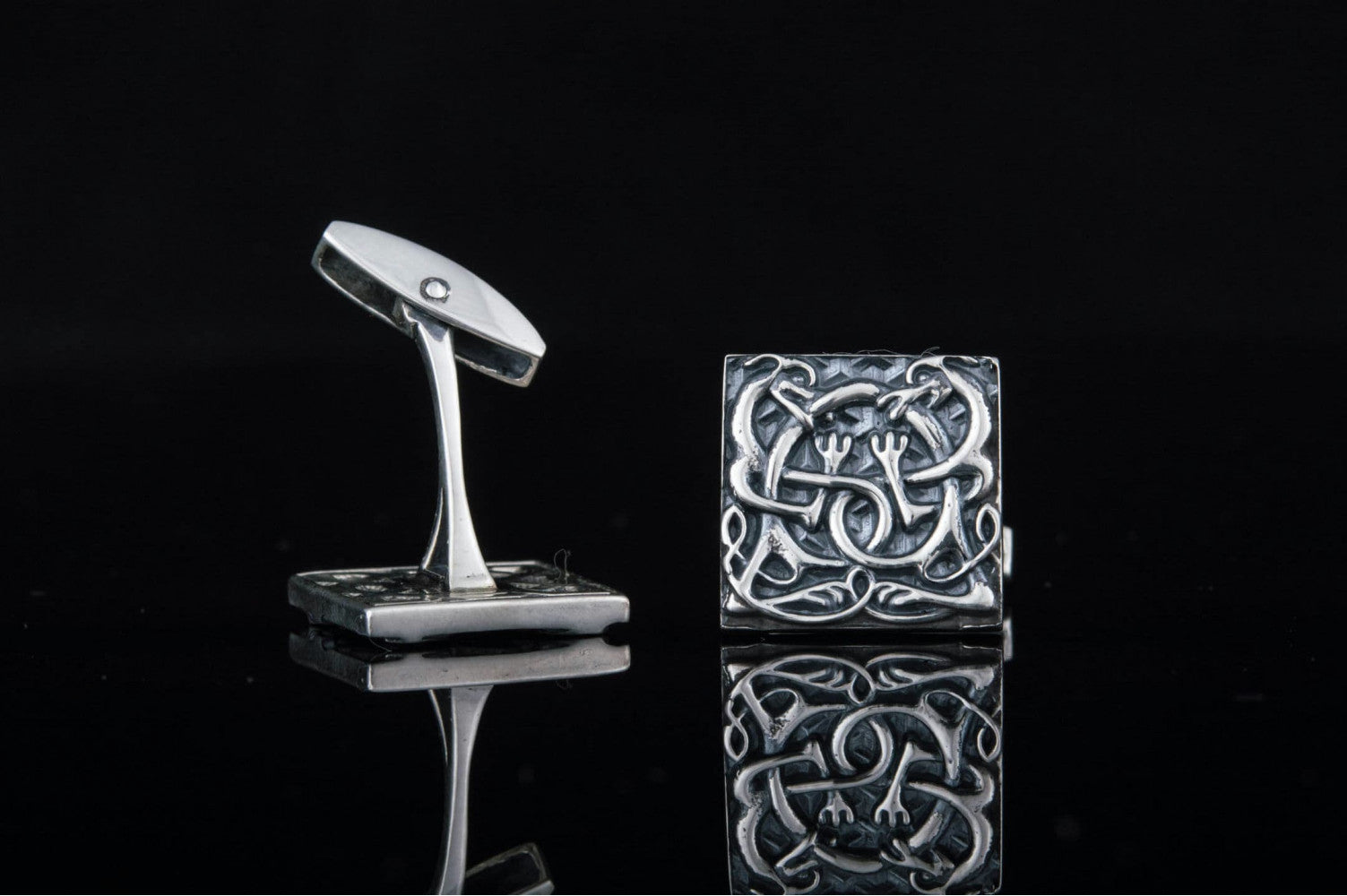 Unique Cufflinks with Norse Ornament Sterling Silver Handmade Jewelry V02