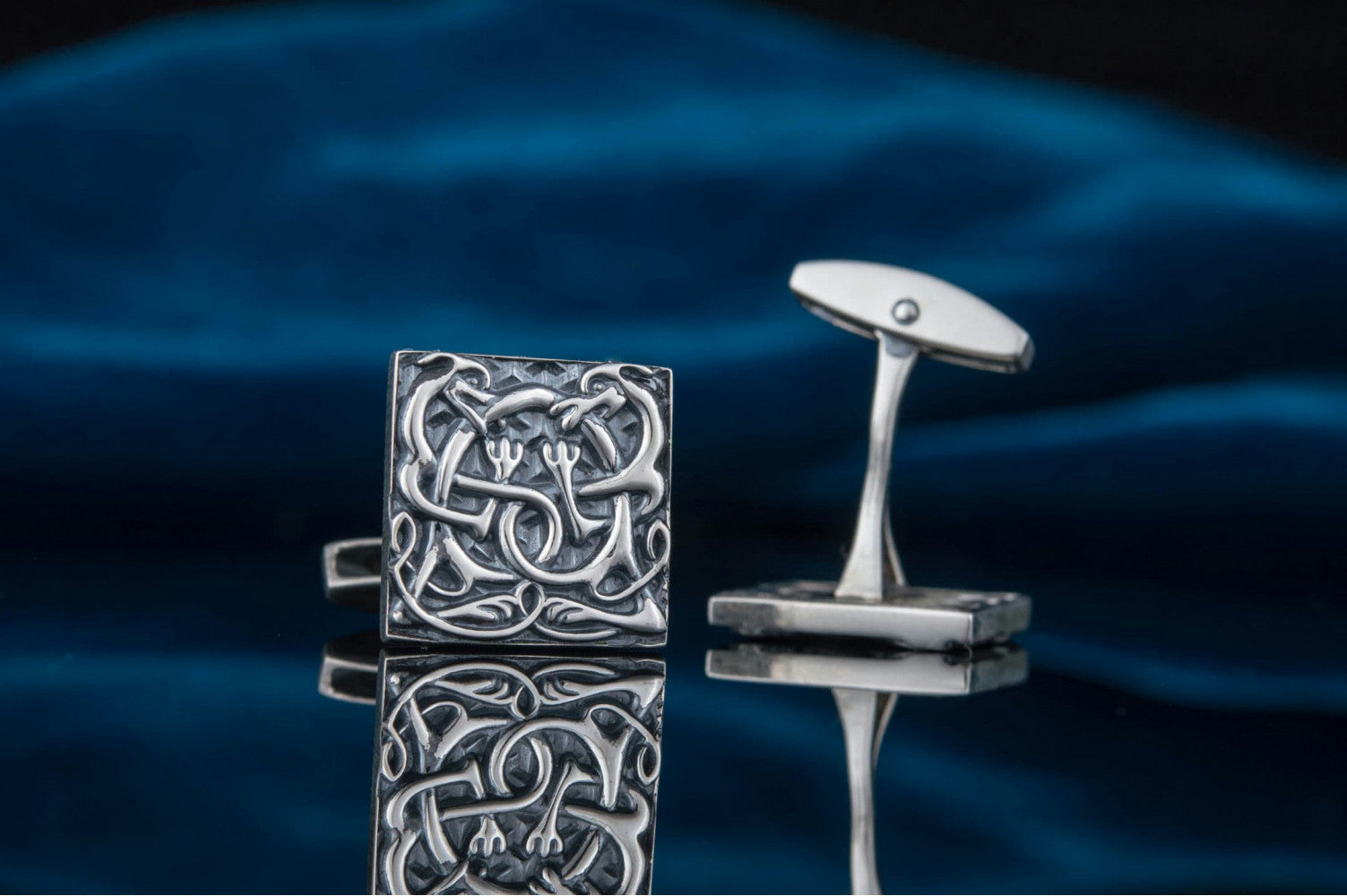 Unique Cufflinks with Norse Ornament Sterling Silver Handmade Jewelry V02 - vikingworkshop