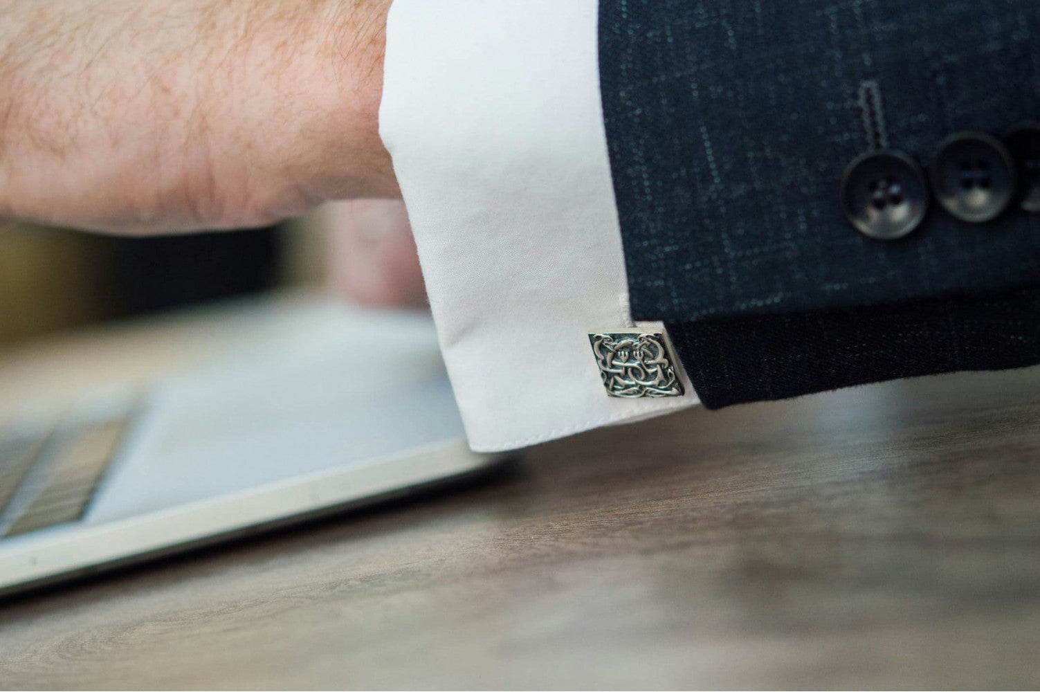 Unique Cufflinks with Norse Ornament Sterling Silver Handmade Jewelry V02 - vikingworkshop