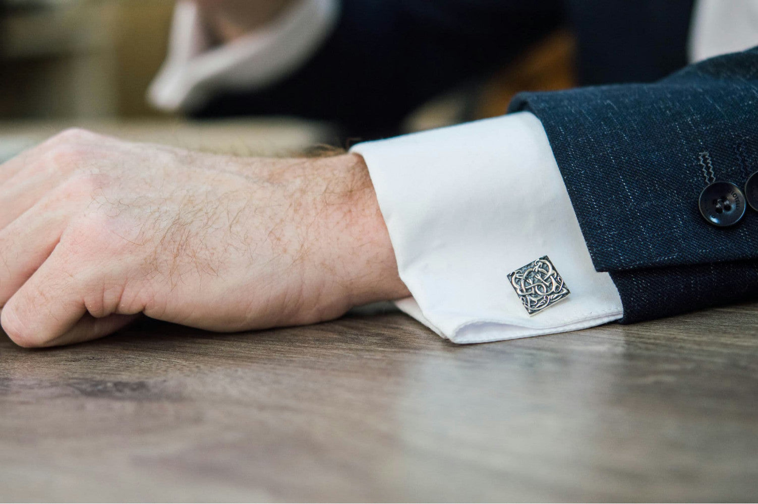 Unique Cufflinks with Norse Ornament Sterling Silver Handmade Jewelry V02 - vikingworkshop