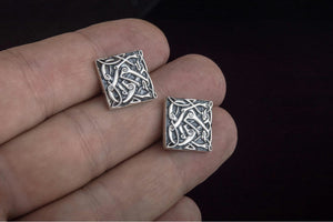 Unique Cufflinks with Norse Ornament Sterling Silver Handmade Jewelry V03 - vikingworkshop