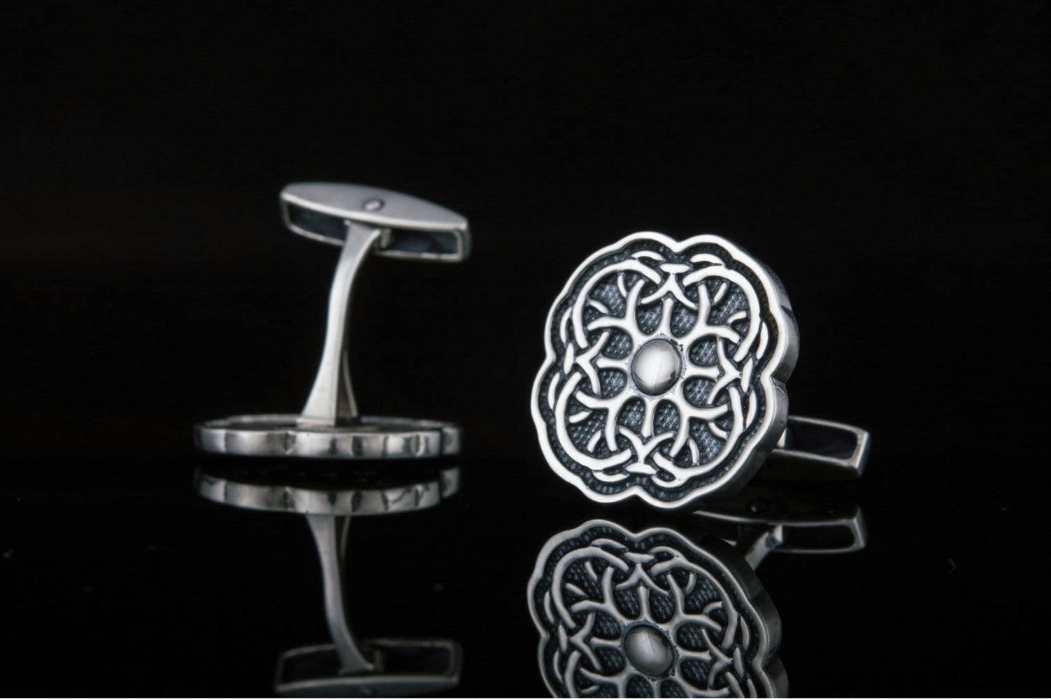 Unique Cufflinks with Ornament Sterling Silver Handmade Jewelry V04