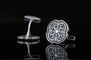 Unique Cufflinks with Ornament Sterling Silver Handmade Jewelry V04 - vikingworkshop